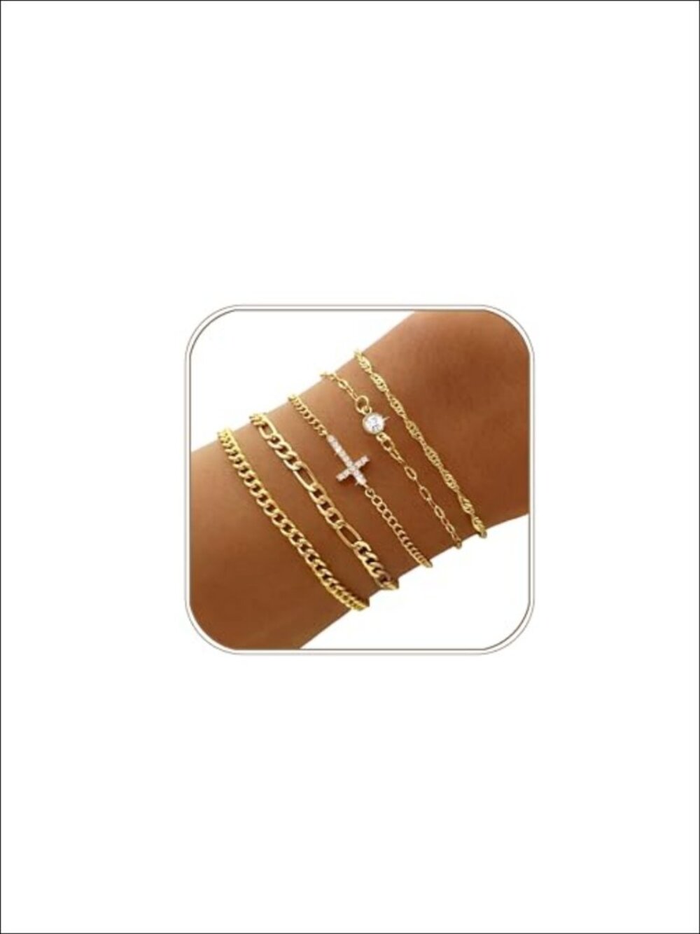 16K Gold Plated Stackable Bracelet Set Cubic Zirconia Dainty Chain